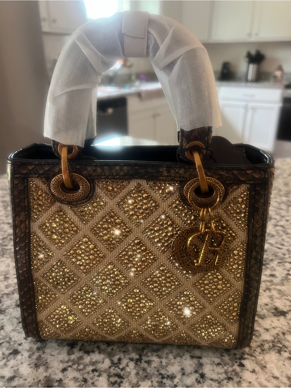 Embellished Gold Bronze/Brown Rhinestone Tote Bag - Handbag Beautiful in Person